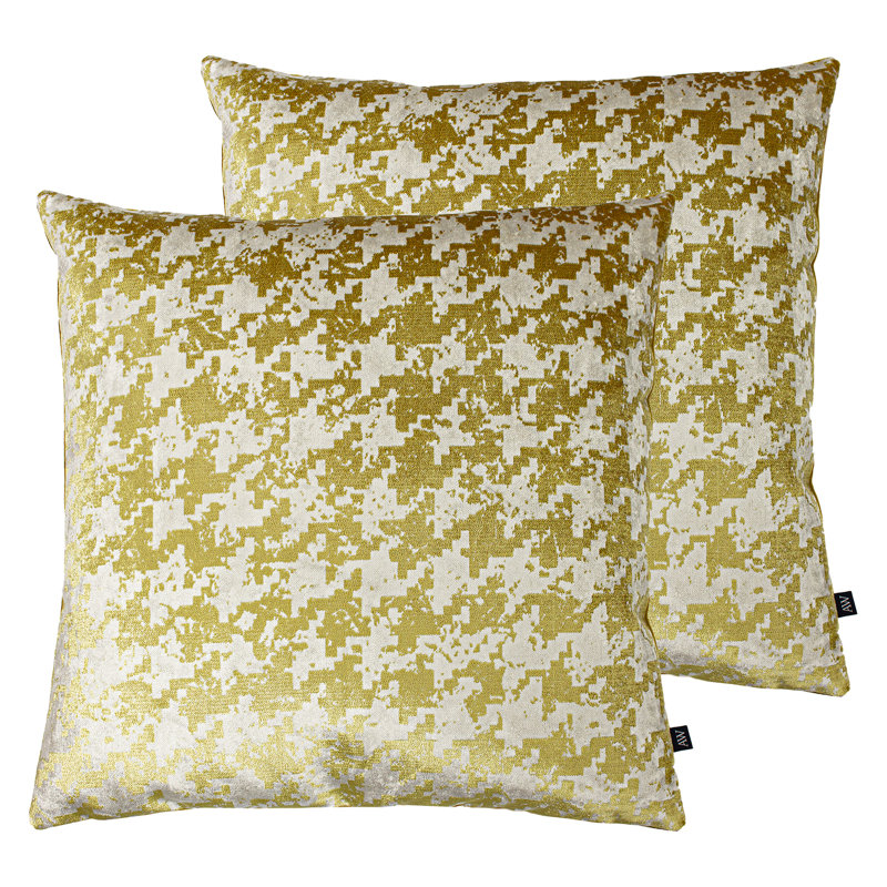 Houndstooth Square Cushion, Feather, Gold