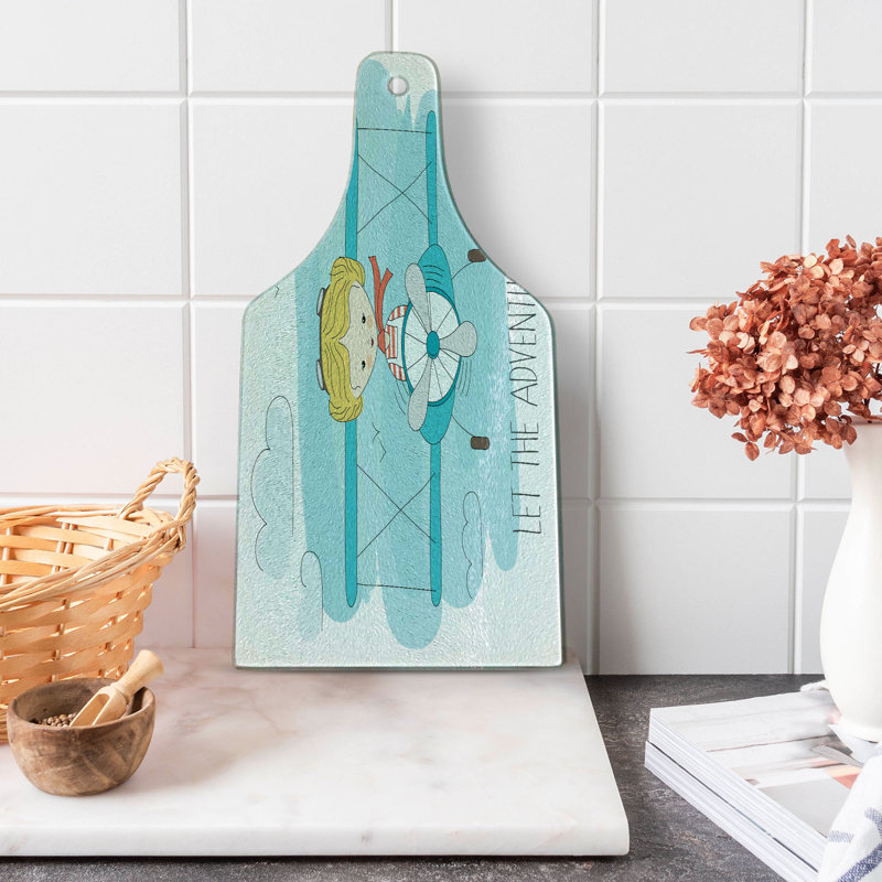 Planche à découper Ambesonne Adventure en verre trempé corail foncé bleu pâle