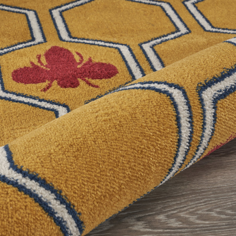 Tapis décoratif jaune/rouge à motif géométrique à plat Hasting, Rectangle 7 pi 9 po x 9 pi 5 po