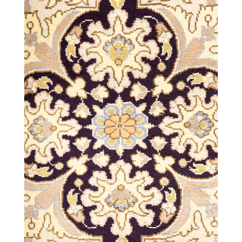 Ivory and Navy Hand-Knotted Wool Geometric Area Rug 6' x 9'