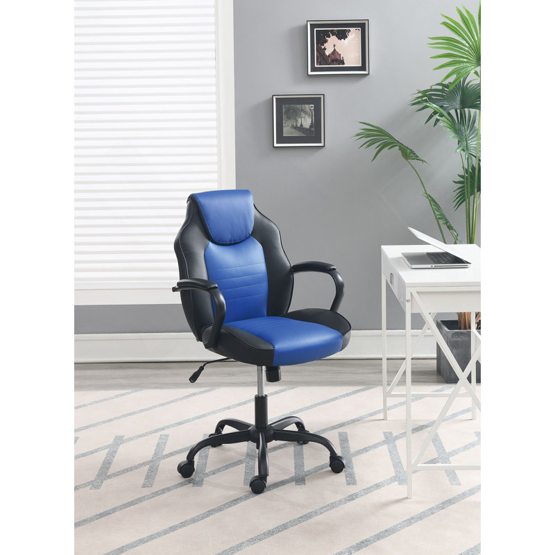 Chaise de bureau avec structure en métal, similicuir, pivotant, soutien lombaire, hauteur réglable, roulettes