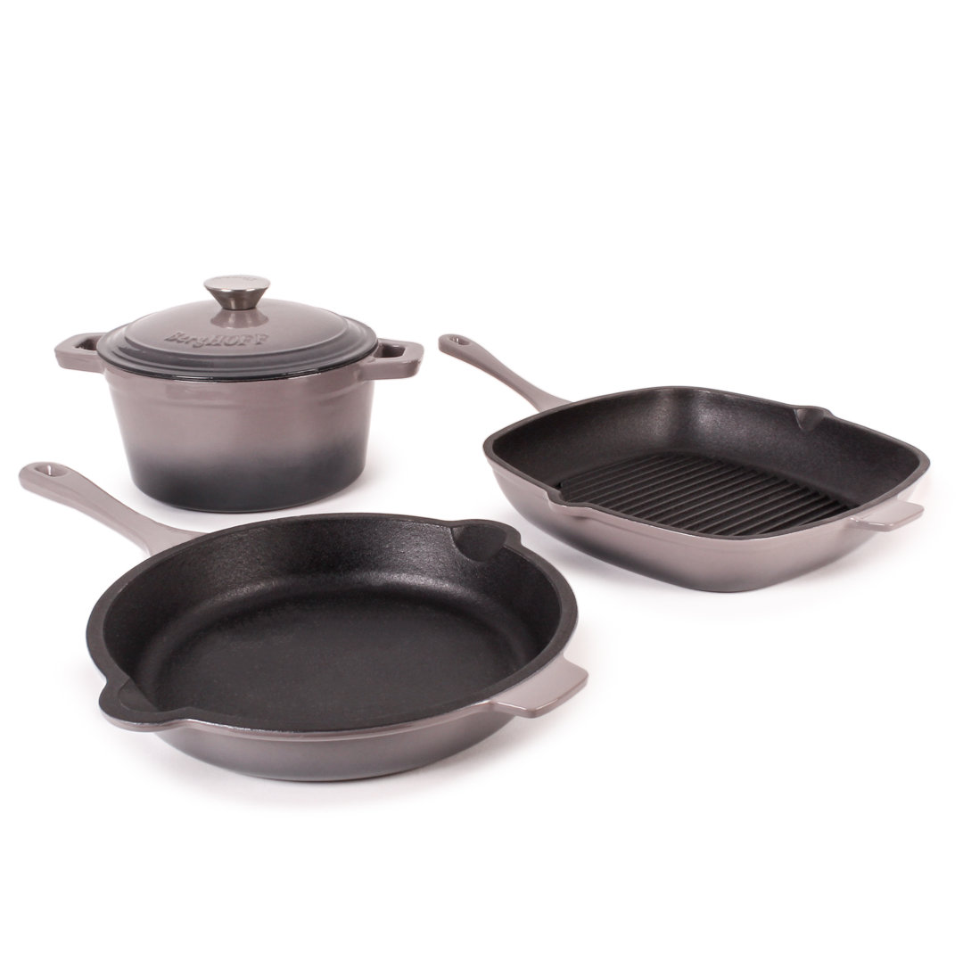 BergHOFF Neo 4Pc Cast Iron Set Grill Pan, Fry Pan & 3Qt Dutch Oven BergHOFF