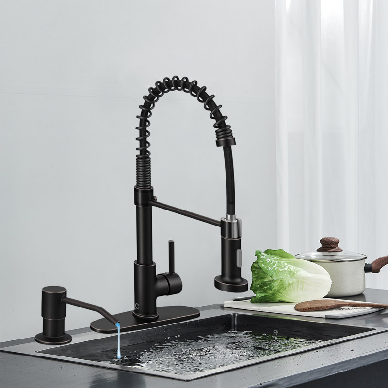 Kitchen Faucet Set With Pull-Down Spout And Soap Dispenser, Single-Handle Stainless Steel Faucet For Kitchen Sink, Rustic Motorhome Faucet With Deck
