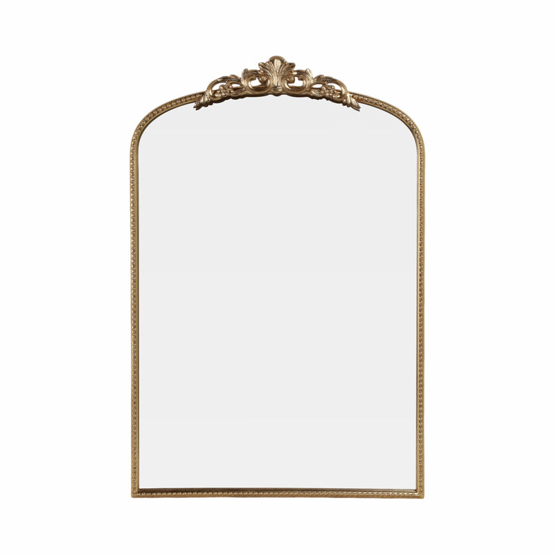 Fleur De Lis Living Fleur Applique 36-Inch Arch Mirror In Gold - Elegant Iron Resin Frame