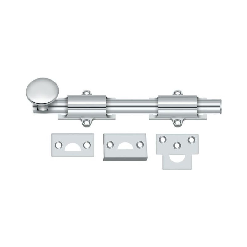 Boulon de surface 8 po Deltana 8SB26; robuste; finition chrome brillant, Chrome poli, H 1,25 po x l 8 po x P 1 po