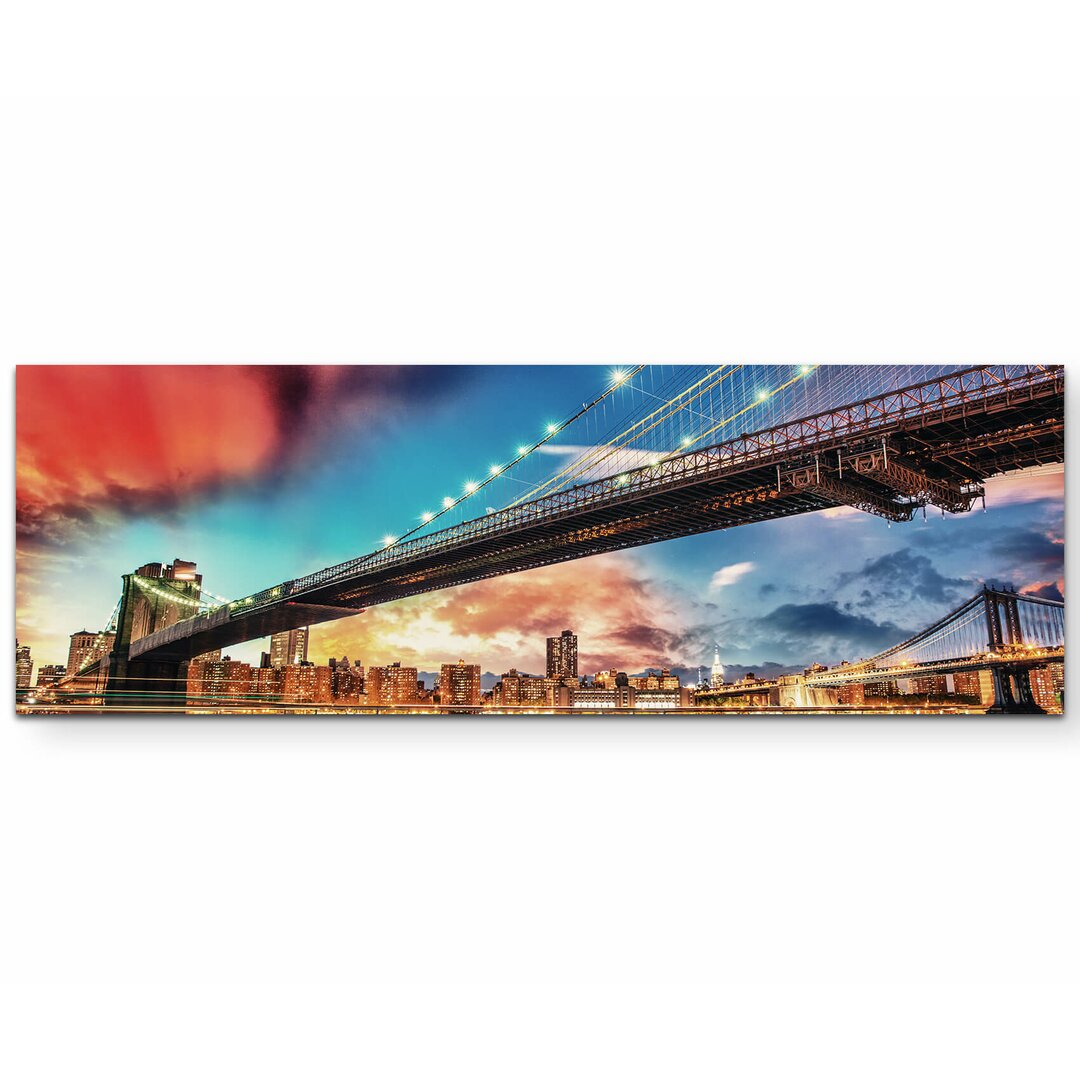 Leinwandbild Brooklyn und Manhattan Bridge bei Sonnenuntergang