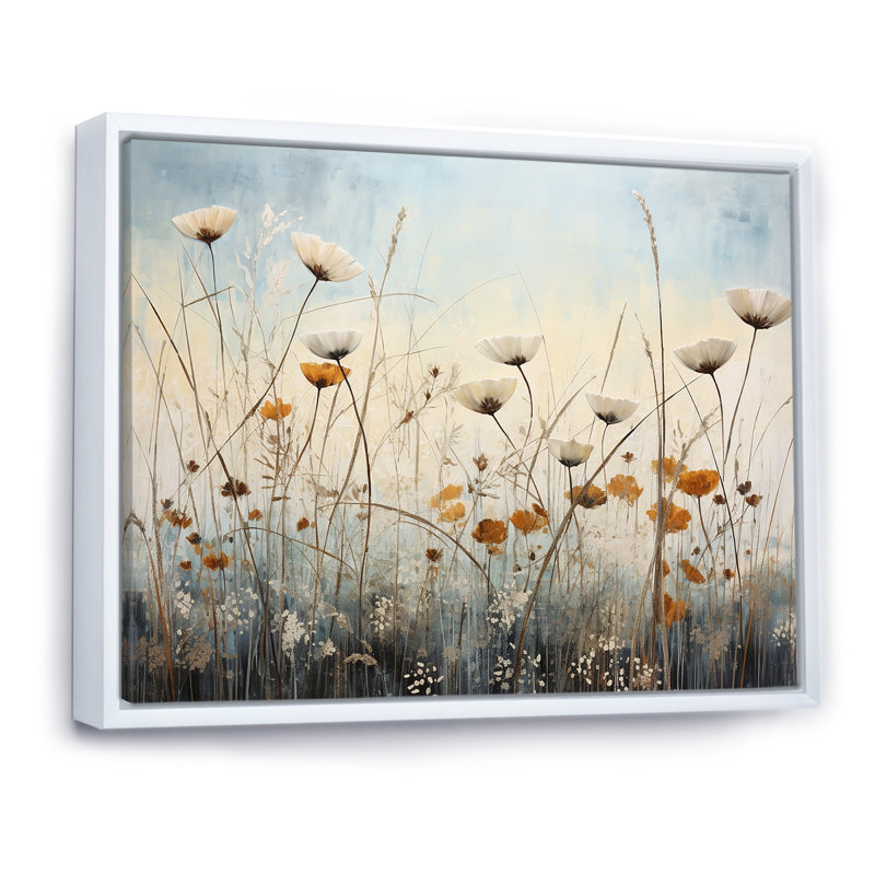 Impression sur toile Minimalisme, fleurs sauvages, pays des merveilles I, Cadre flottant blanc, 12" H x 20" W