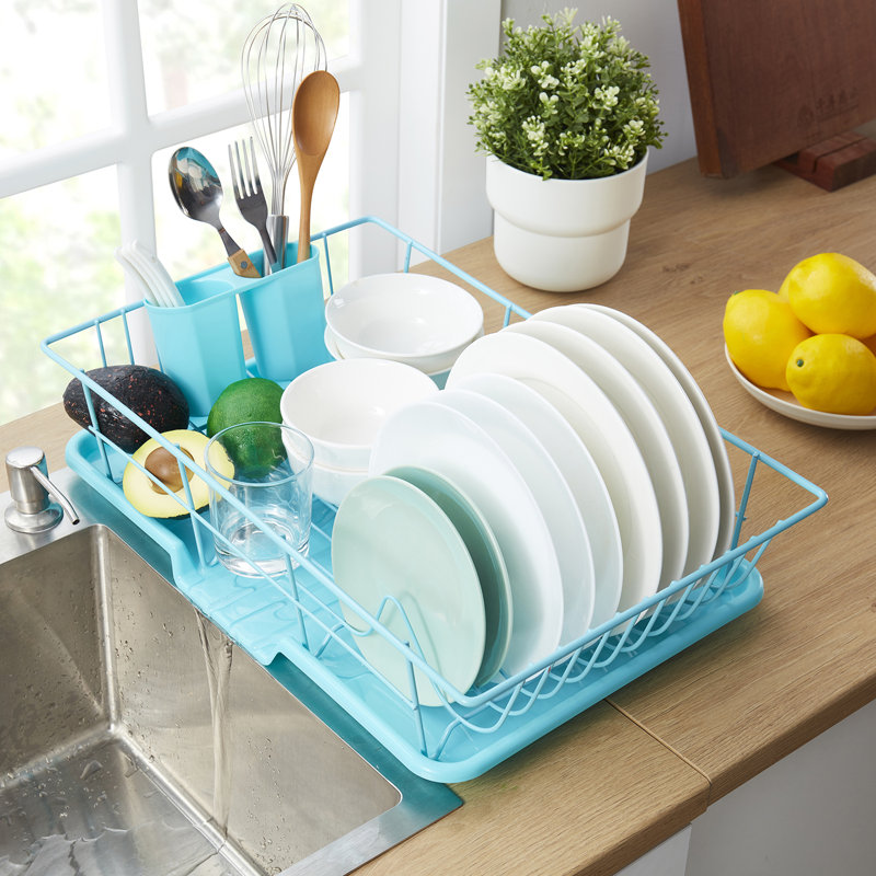 Steel 3-Piece Large Counter Top Dish Drainer by Sweet Home Collection, Gray