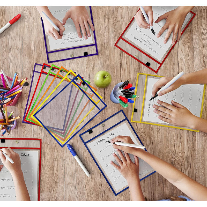 Paquet de 6 pochettes effaçables à sec réutilisables Scribbledo avec porte-marqueur 