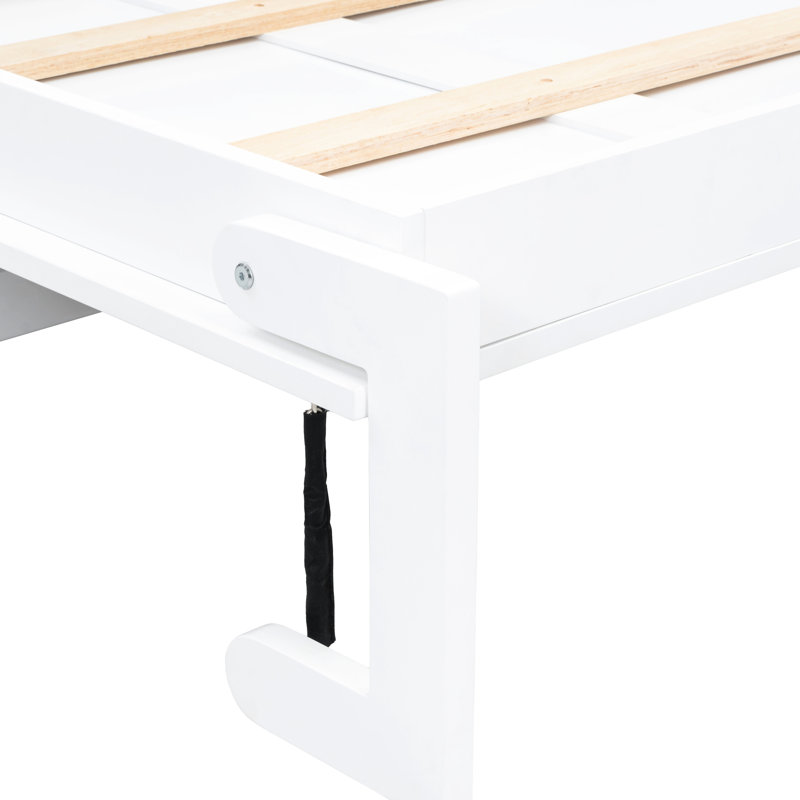 Lit simple blanc avec matelas de charge, tiroir et rangement - Station de teinte en bois de pin, sensation rustique