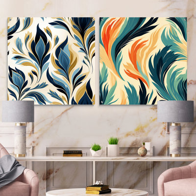 Blue And Green Nordic Ikat Simplicity - Abstract Acrylic Wall Art Glass Set Of 2