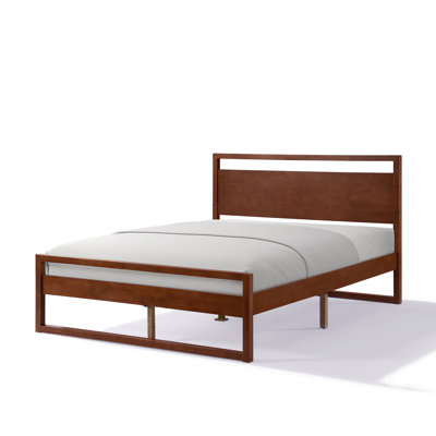  Structure de grand lit plateforme avec tête de lit, sommier Mid-Century en bois massif, capacité de 800 lb, noyer