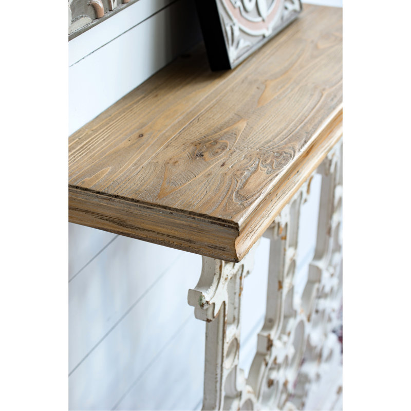 Console de 32,3 po de hauteur avec plateau en bois brun et base rétro complexe, élément de décor de couloir mesurant 32 po x 12 po
