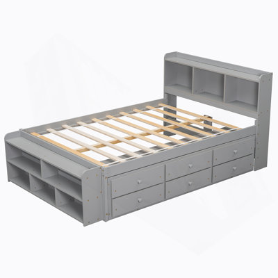Bed with Side Bookcase, Drawers