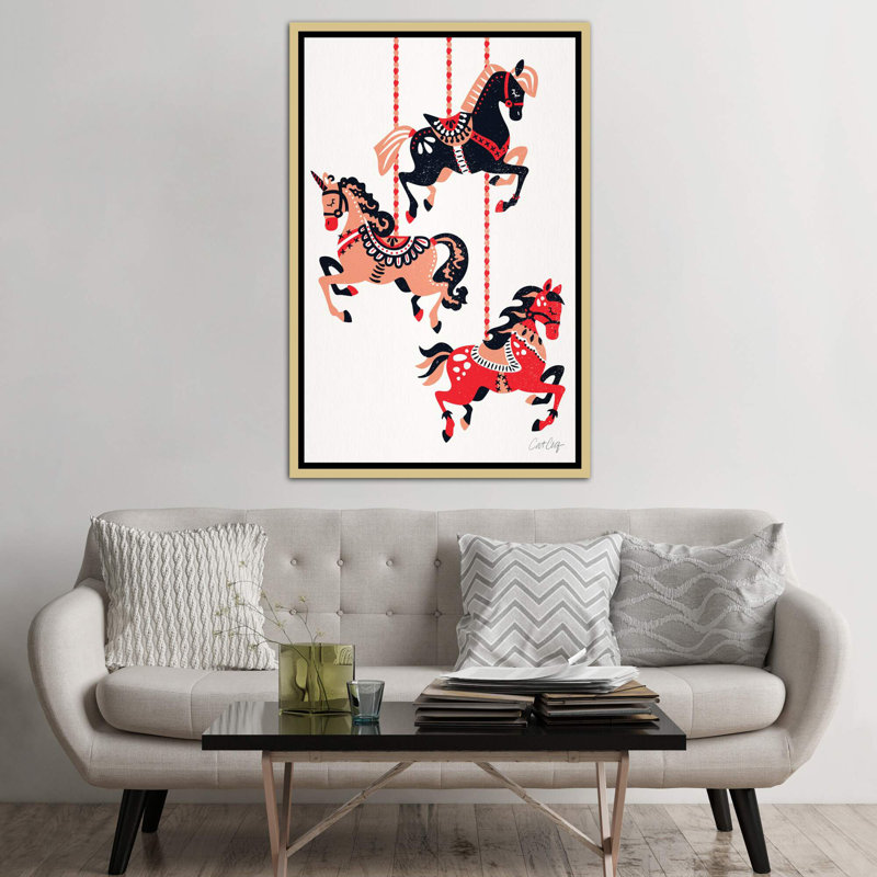 «Red Red - Carousel Horses» par Cat Coquillette - impression d'art graphique, H 60 po x l 40po x P 1,5 po, Pas de tapis