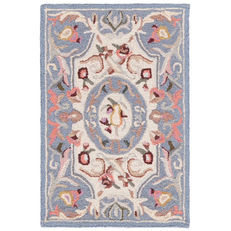 Brayton Hand Hooked Wool Floral Rug, Rectangle 1'8" x 2'6"
