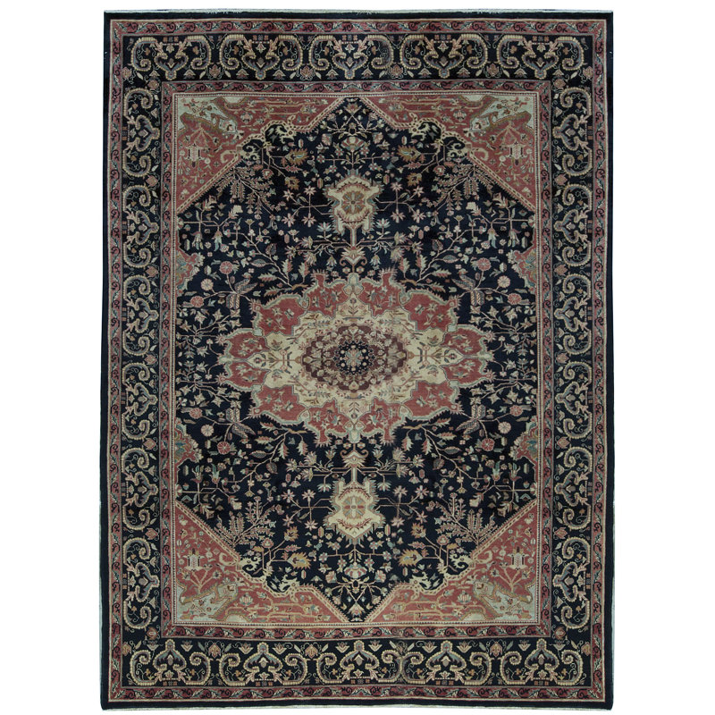 Hand-Knotted High-Quality Black and Rust Area Rug