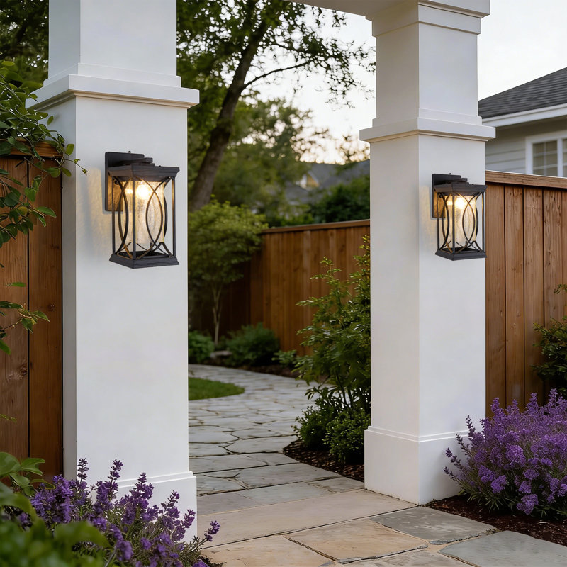 Outdoor Wall Light With Dusk To Dawn,crack-like Glass Shade