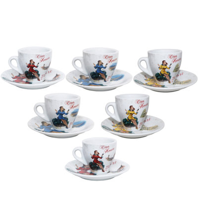 Tasses à espresso et soucoupes en porcelaine Lorren Home, Vespa, 3 oz, ensemble de 6