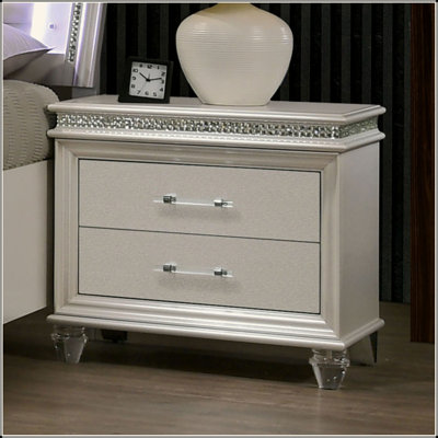 Table de chevet avec 2 tiroirs Crystal and Mirror Accents