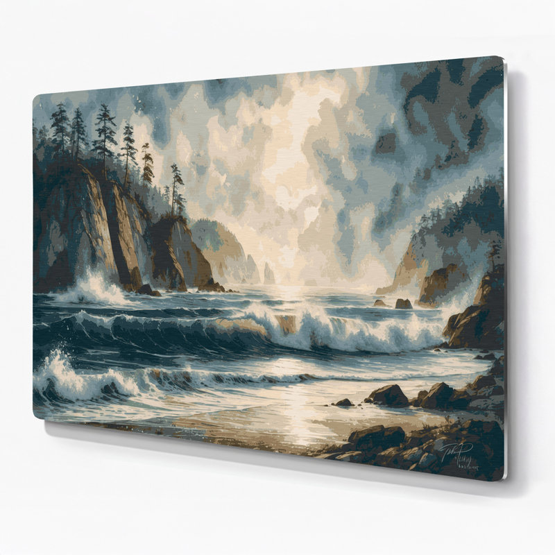 Coastal Pacific Coast Black Metal Wall Art, 11" H x 14" W