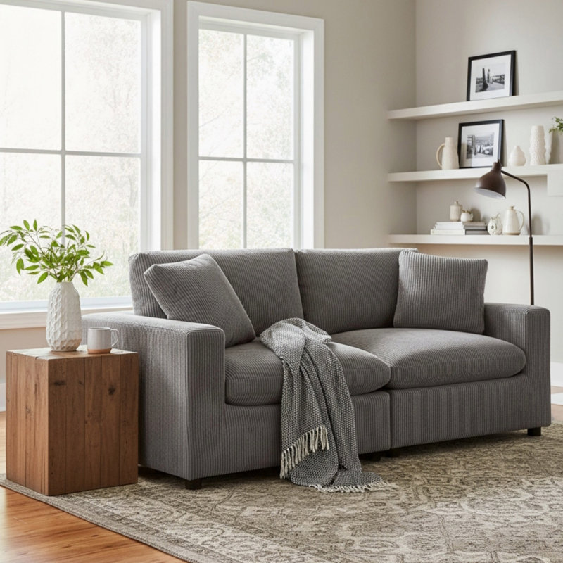 Simple Style Sofa, 2-seat Sofa with Removable Cushion Covers