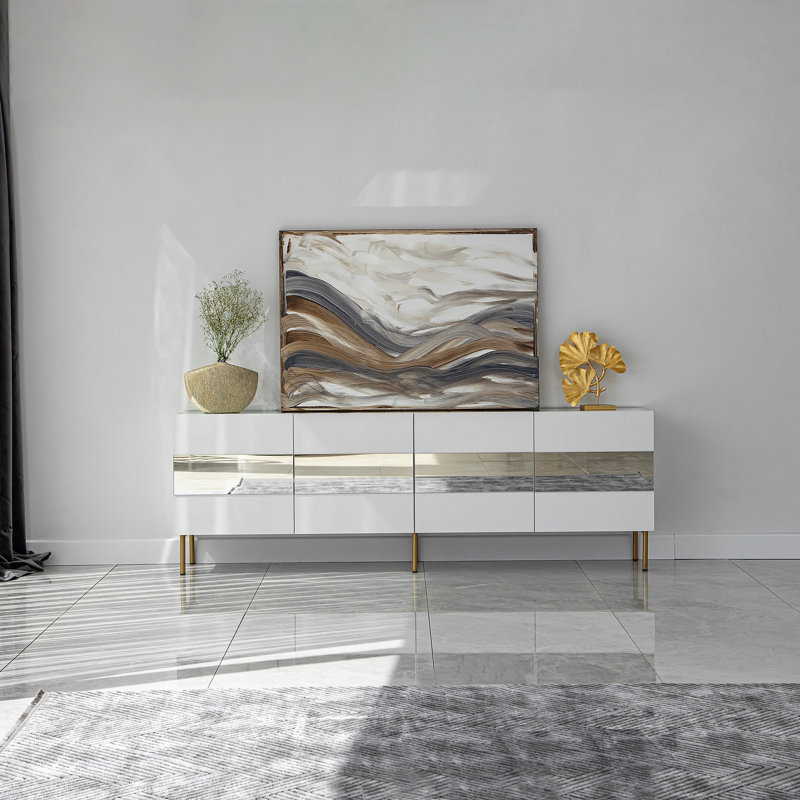 Keikei Unfinished TV Stand, Gold/White
