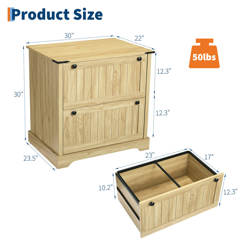 Farmhouse File Cabinet with 2 Drawers – 30" Wood Storage with Hanging File Folders, Yellow