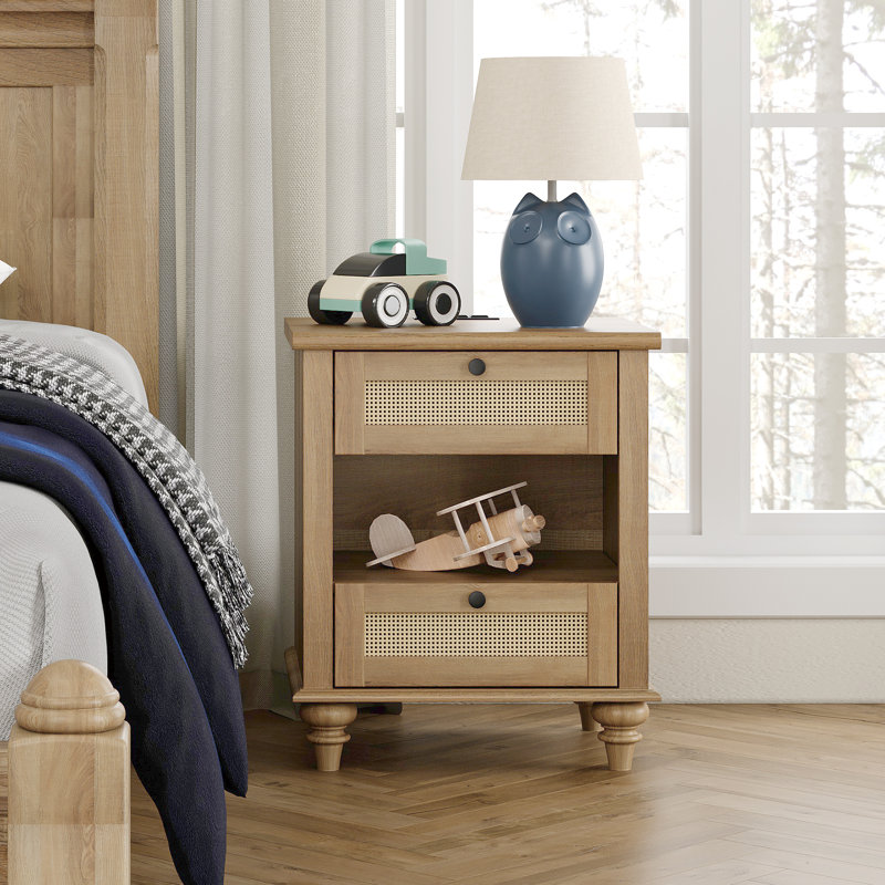 Table de chevet en rotin pour enfants avec station de charge pour chambre d'enfant