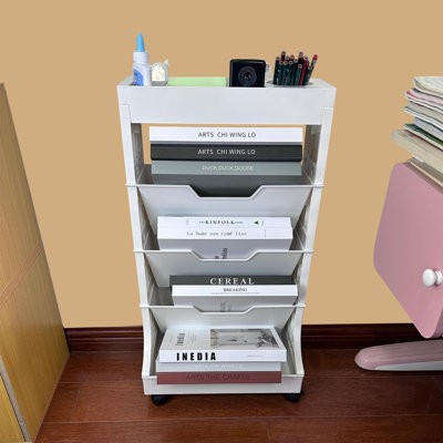 5 Tier Rolling Book Utility Cart with Wheels