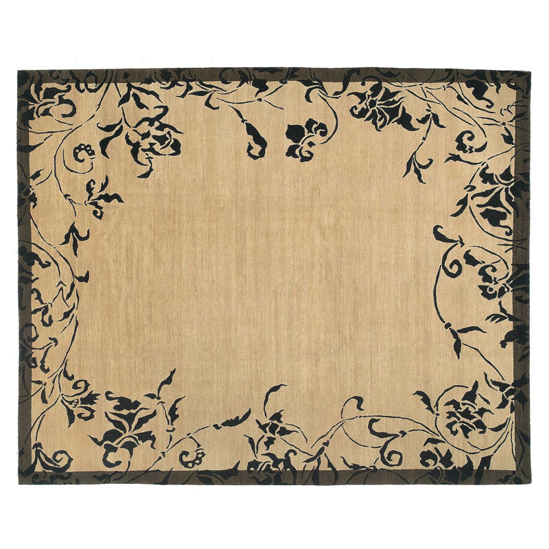 Venetia Wool Floral Area Rug in Beige/Black, Rectangle 3' x 5'