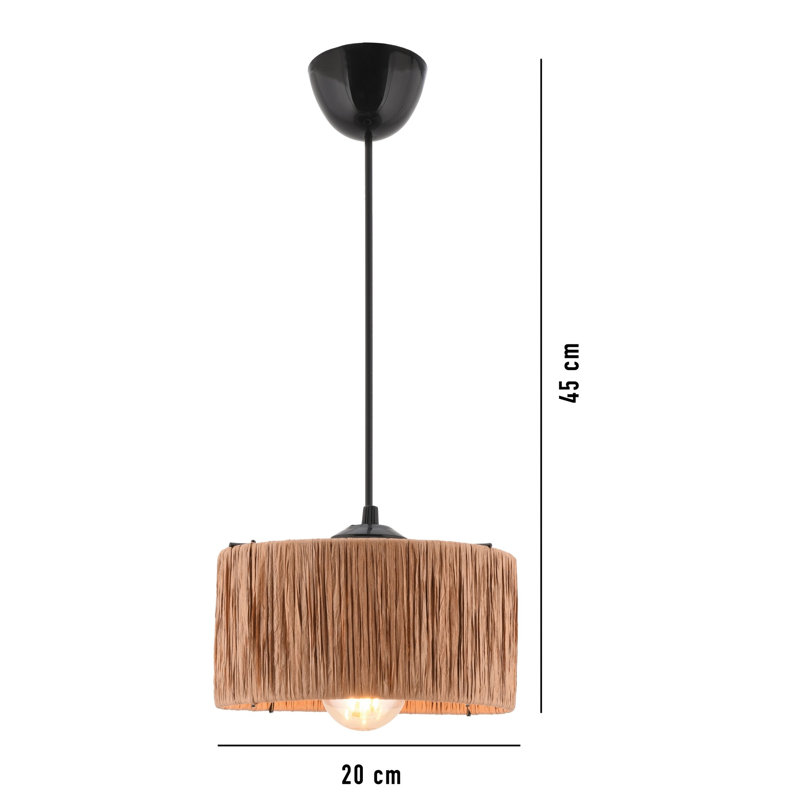 Elegant Metal Chandelier with Raffia Cap, Adjustable Height 21.7 inches | Cap Dimensions: 7.9 x 7.9 inches, Height: 5.9 inches | E27 Socket, Max 40W | Natural Color, CE Certified | Perfect for Dining & Living Room Decor