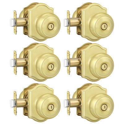 Brushed Gold Door Knobs Interior, Bedroom Door Knob & Bathroom Classic, Gold Interior Door Knobs 6 Pack