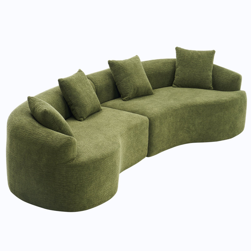 Full Compression Sponge Sofa Curved Modular Sectional Sleeper Couch, High-Density Chenille 800 lbs, Green