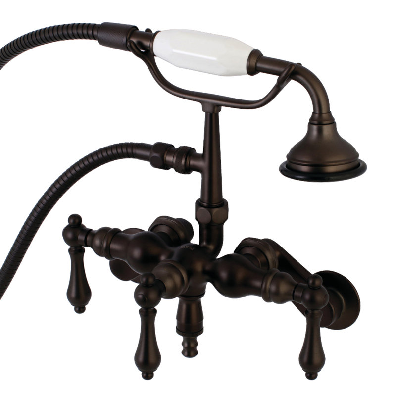 Kingston Brass Vintage Three-Handle 2-Hole Tub Wall Mount Clawfoot Tub Faucet with Hand Shower, Oil Rubbed Bronze