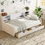 Lit plateforme simple tapissier avec rangement et tiroirs, beige