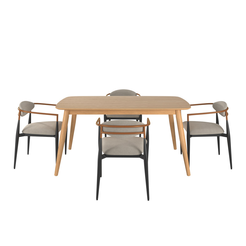 Ensemble de salle à manger Clancy Mid-Century, Naturel, Beige, H 29,33 po x L 63 po x l 35,44 po