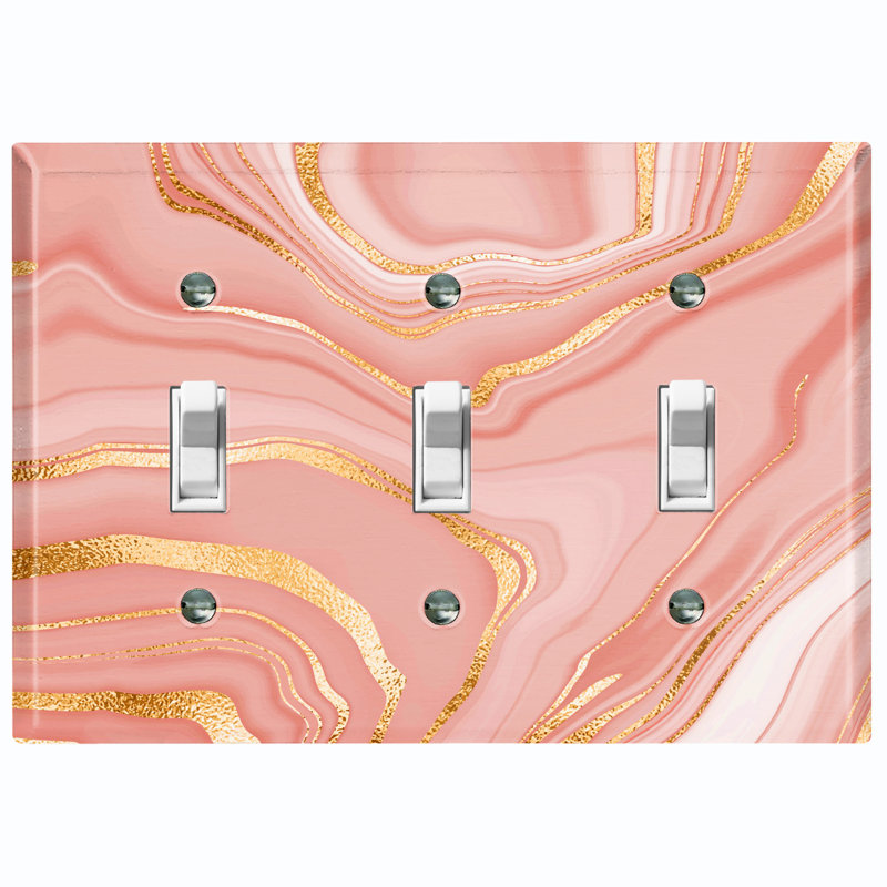 Pink Marble Swirl Image No Subject 3 - Gang Toggle Light Switch Standard Wall Plate