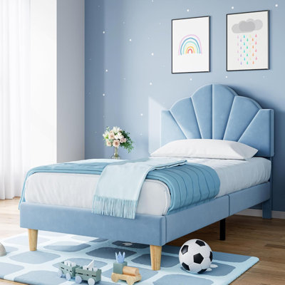 Base de lit tapissier avec tête de lit Shell, support de lattes en bois robuste, sans sommier