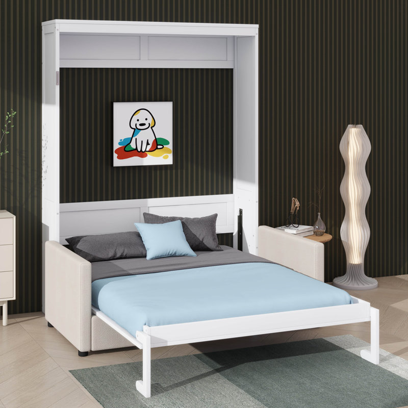 Grand lit escamotable mural avec coussin, Grand lit, Blanc