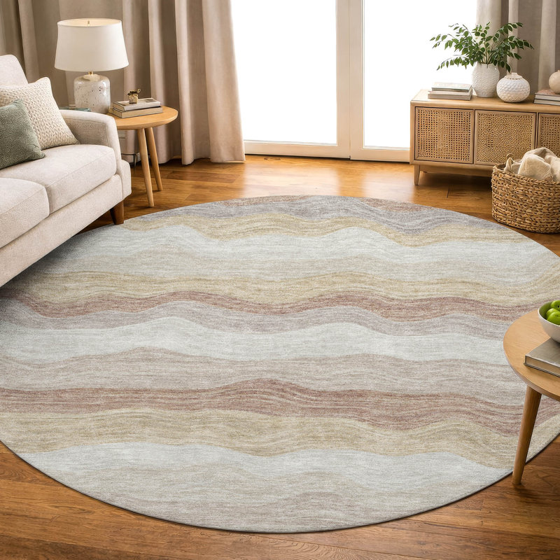 Tapis de qualité supérieure lavable à la machine Mayfield AMF2397, Beige, Rond 8 pi