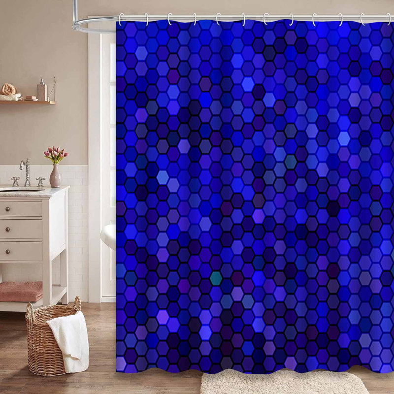 Rideau de douche abstrait hexagonal bleu à 12 crochets, L 72 po x l 72 po