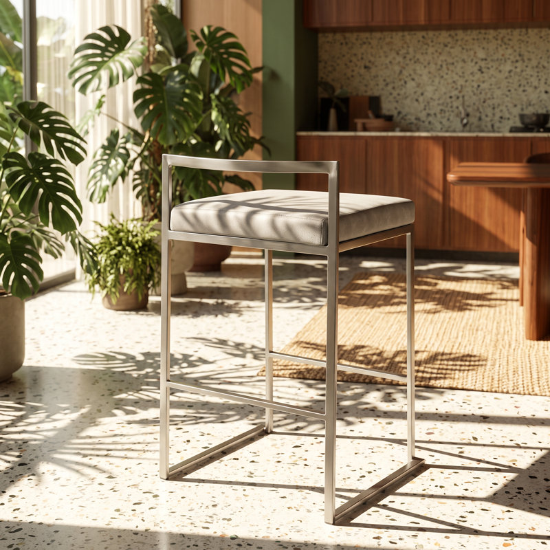Upholstered Counter Stool with Stainless Steel Frame