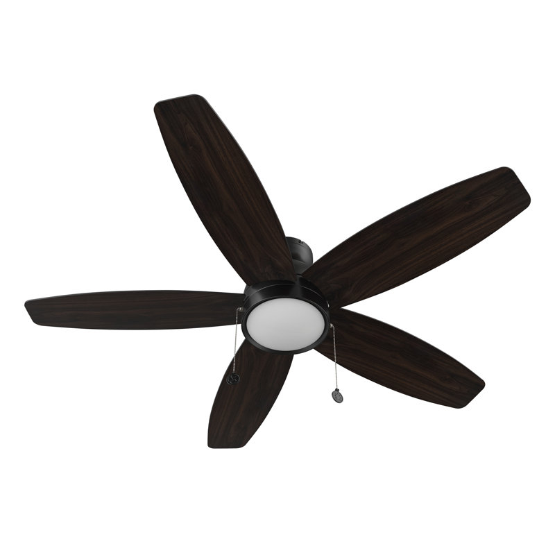 5-Blade DC Motor Ceiling Fan with Pull Chains, LED Light, Dark Walnut