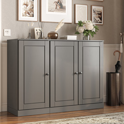 100% Solid Wood Shoe Storage Cabinet with Raised Panel Doors, Adjustable Shelves, Space Saving Modular Entryway Organizer, 48.5" W x 35.75" H