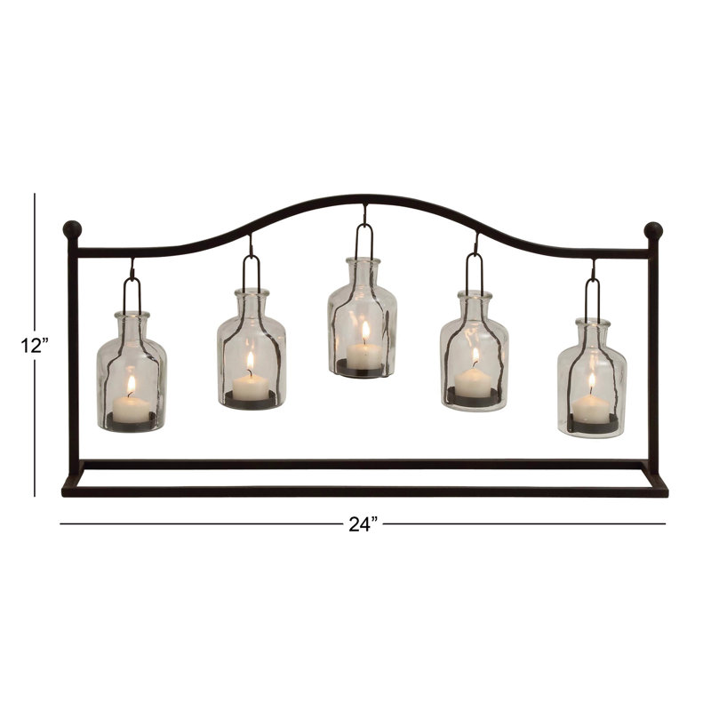 Black Metal Hanging Bottle Candle Lantern with Glass Holders