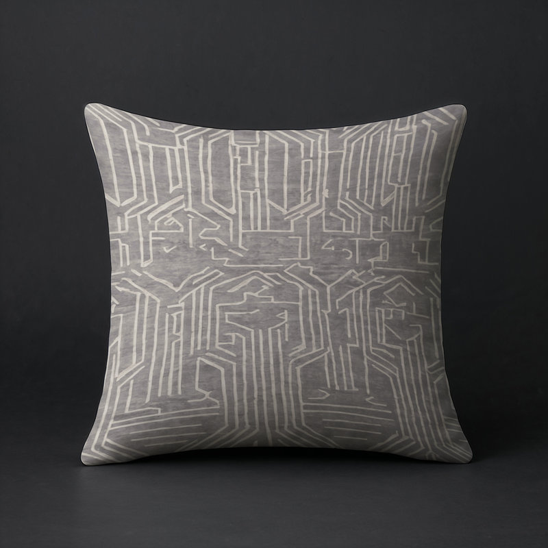 Coussin décoratif intérieur et extérieur Modern, Carré 16 po, Gris / blanc géométrique 1