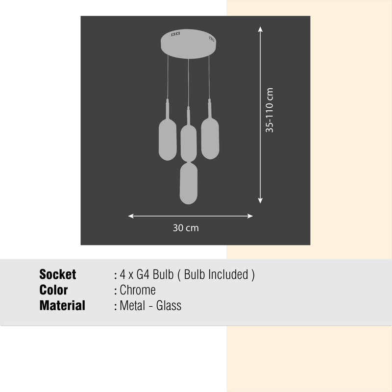 Luminaire suspendu cylindrique à 4 lumières