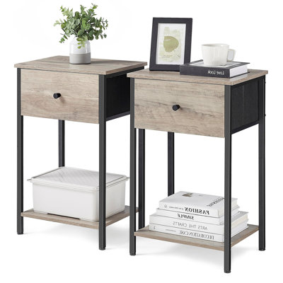 Rustic Brown and Black Nightstand with Fabric Drawer