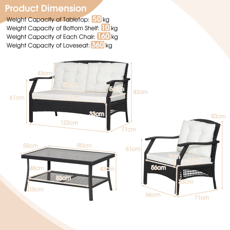 Frackville 4 - Person Seating Group with Cushions